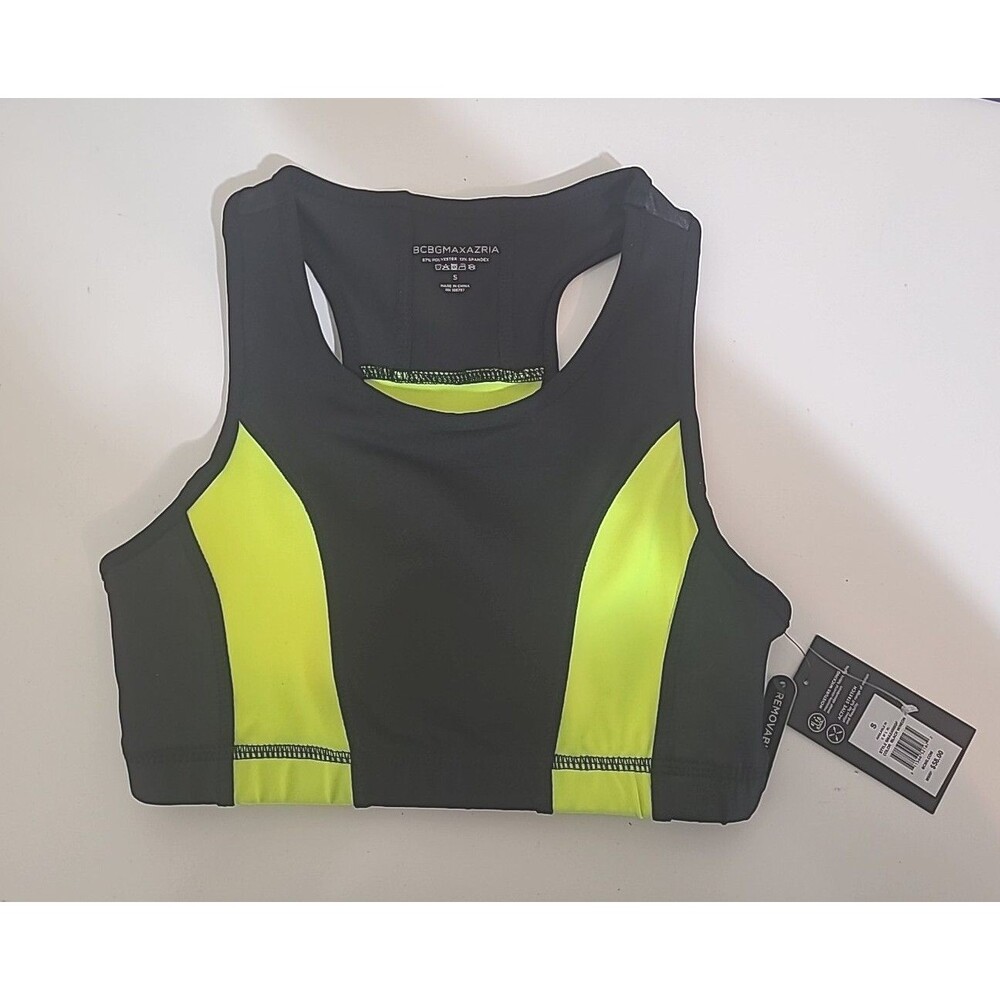 BCBG MAXAZRIA Women Black Neon Yellow Sports Bra Activewear Size Small Tags - Picture 11 of 11